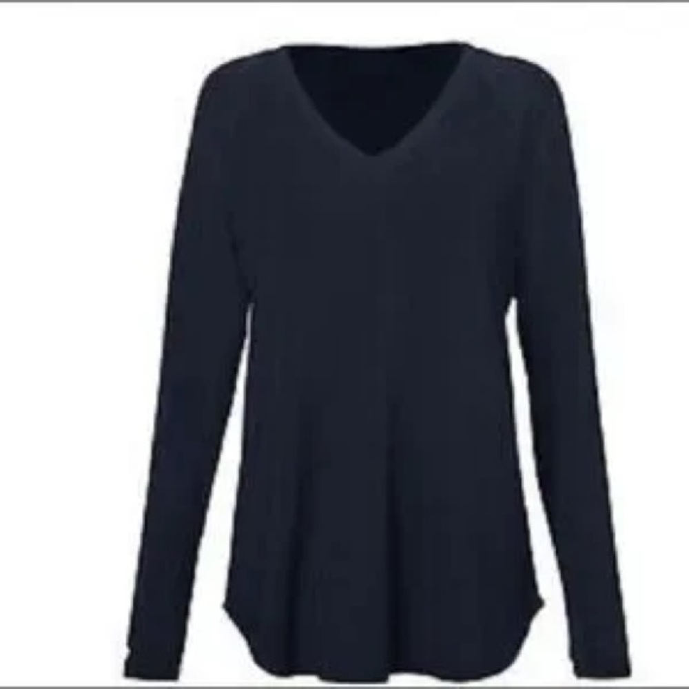 CAbi Navy “Recline” Long Sleeve V-Neck Top